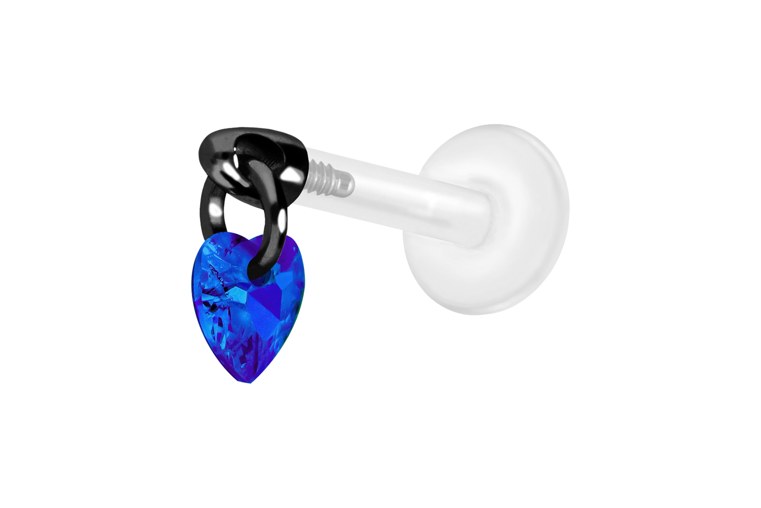 PTFE Labret Piercing mit Innengewinde + Titan-Aufsatz KRISTALLHERZ